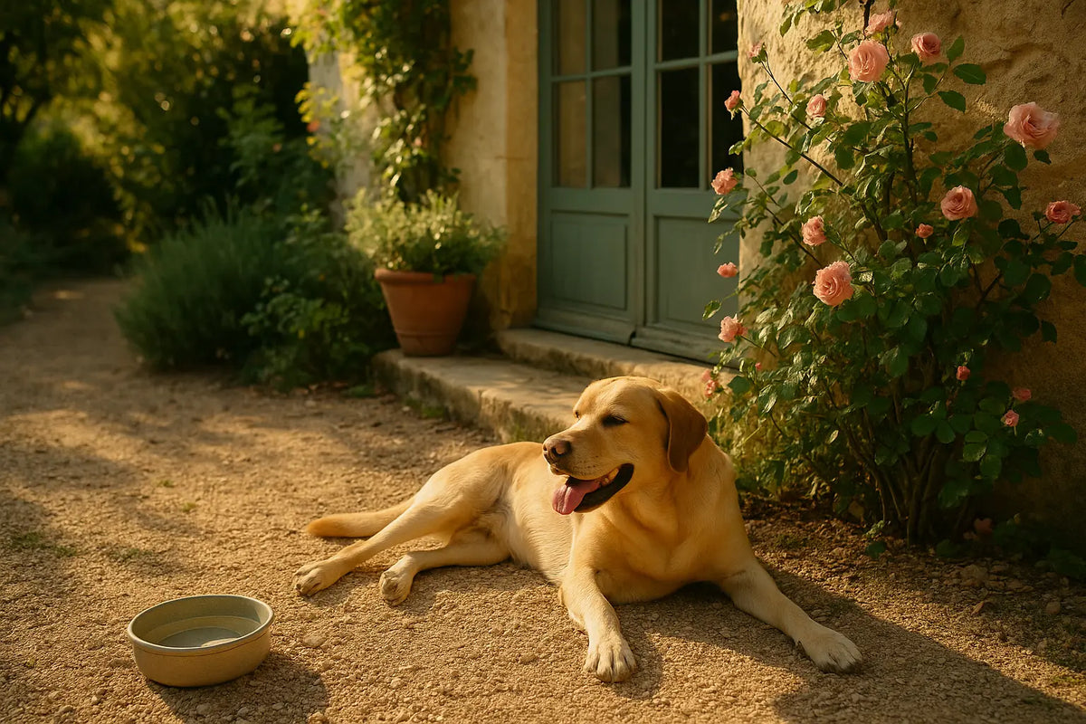 Chien se rafraîchissant à l'ombre en été