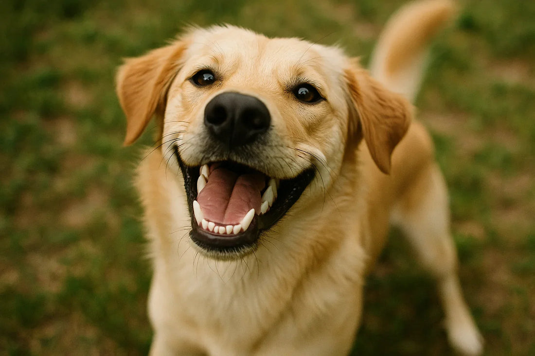 Chien souriant avec des dents saines