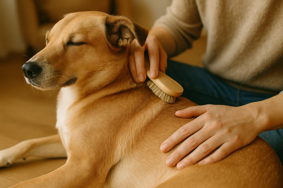 Chien se faisant caresser, peau et pelage sains