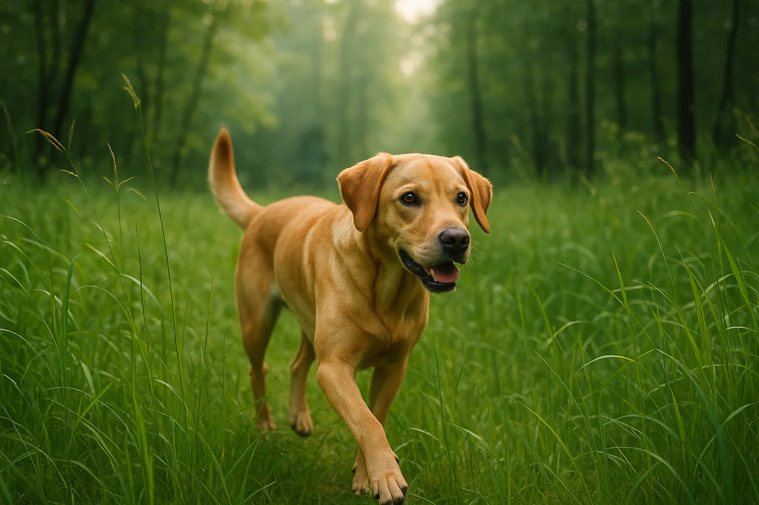 Chien se promenant dans les hautes herbes, protection anti-tiques